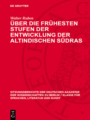 cover image of Über die frühesten Stufen der Entwicklung der altindischen Sūdras